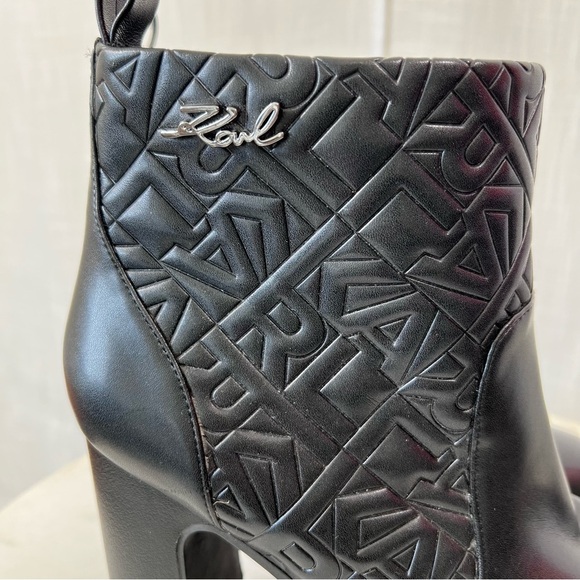 Karl Lagerfeld Ankle Boots Paris Petria Logo Quilted Square Toe Heeled Size 9.5 - Picture 2 of 10